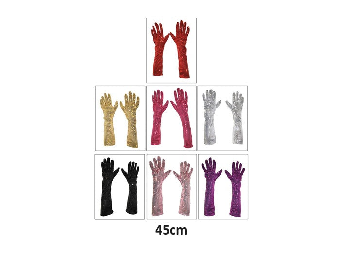 paire de gants à paillettes longs fuchsia 45cm