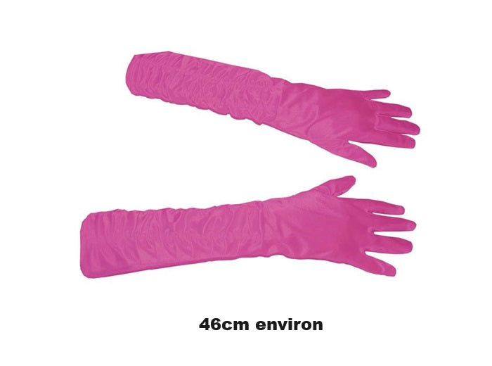 paire de gants plissés longs rose 46cm