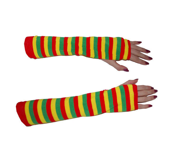 paire de mitaines clown longs vert jaune rouge