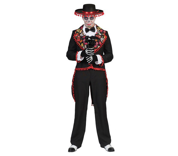 déguisement jour des morts noir rouge taille l/xl