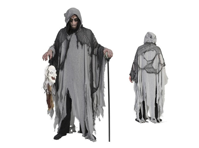 cape de ghoule sorcier avec capuche grise adulte
