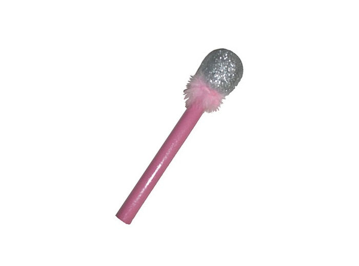 microphone factice avec moumoute rose 26cm