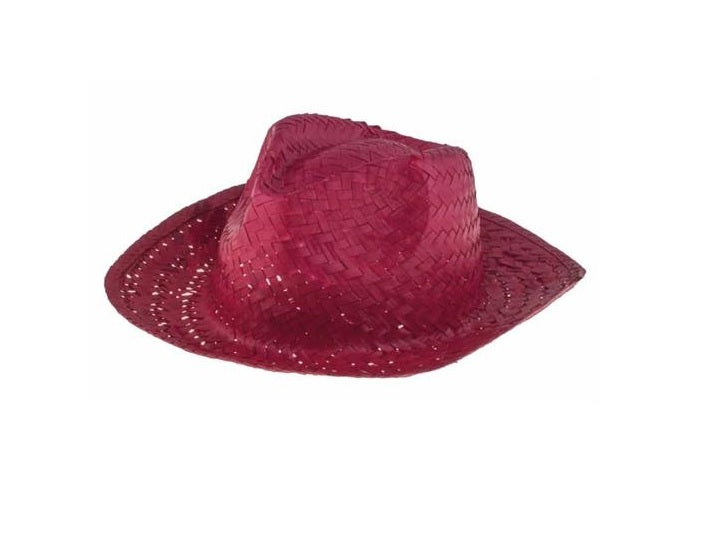 chapeau de cowboy en paille rouge rose adulte