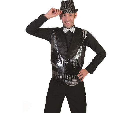 gilet noir & argent à sequins homme taille l/xl