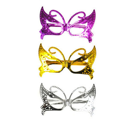 lunettes gag métallisées plastique papillon mix