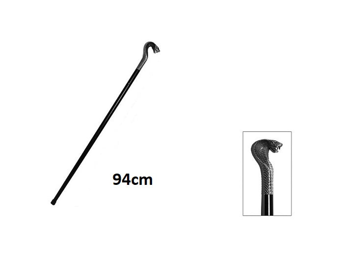 canne métallique droite motif serpent argent luxe 94cm