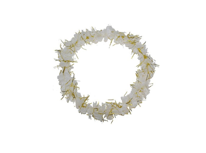 collier de fleurs tahiti blanches avec fils dorés 1m