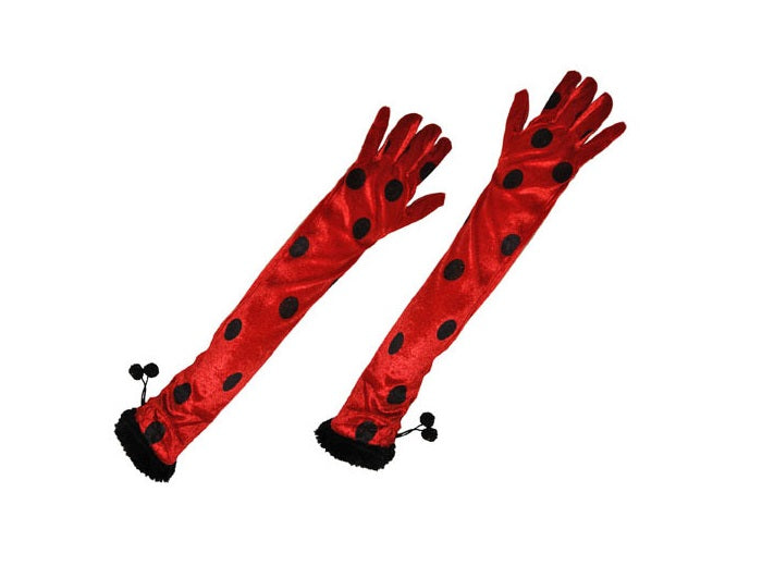 paire de gants coccinelle rouge et noir longs 60cm