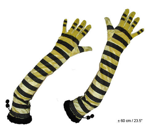 paire de gants abeille jaune et noir longs 60cm