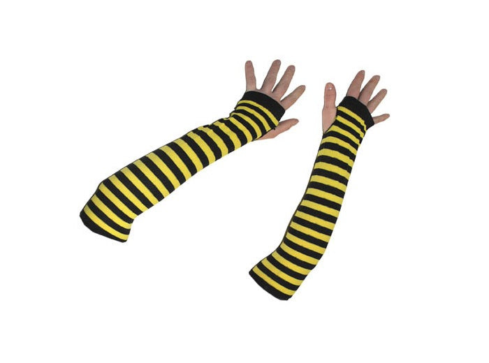 paire de mitaines abeille jaune et noir longues 40cm