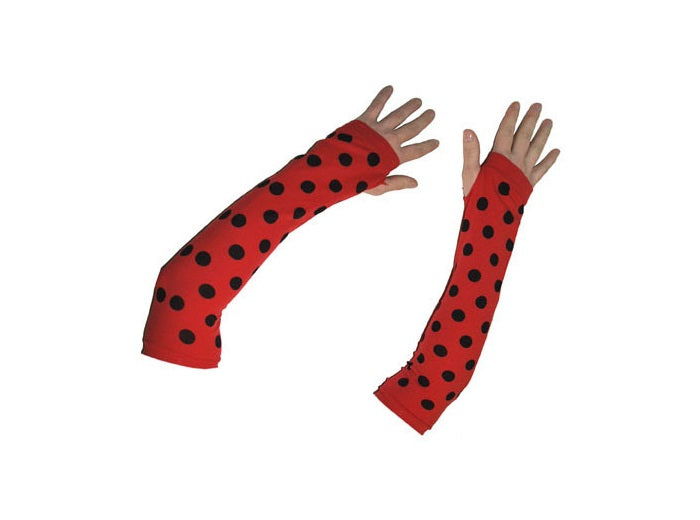 paire de mitaines coccinelle rouge et noir longues 40cm