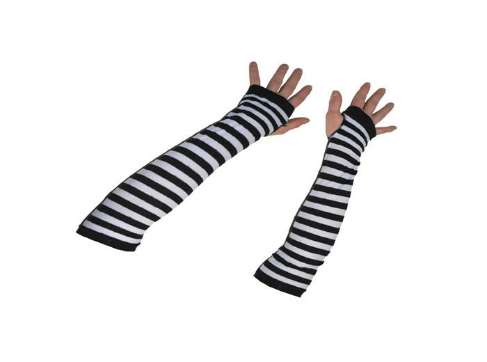 paire de mitaines à rayures longs noir & blanc