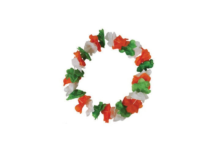 collier de fleurs épais irlande tahiti vert blanc orange 80mm