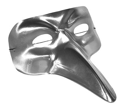 masque vénitien métallisé long nez argent