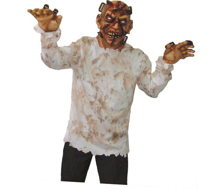 masque latex + déguisement de zombie avec visage scarifié