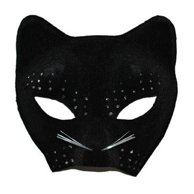 demi-masque de chat noir avec strass