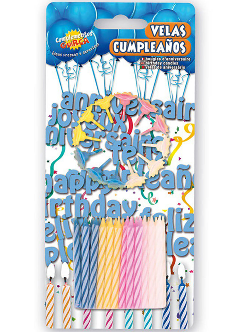 Pack de 24 Bougies et 12 porte-bougies d'anniversaire