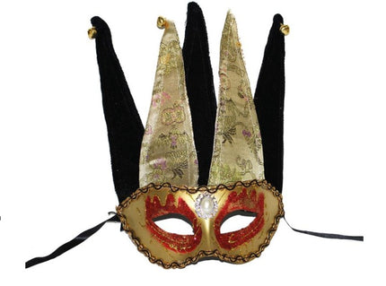 masque vénitien vintage luxe 5 pointes et grelots 30x17cm
