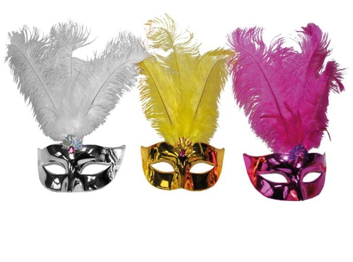 masque loup métallisé avec plumes mix