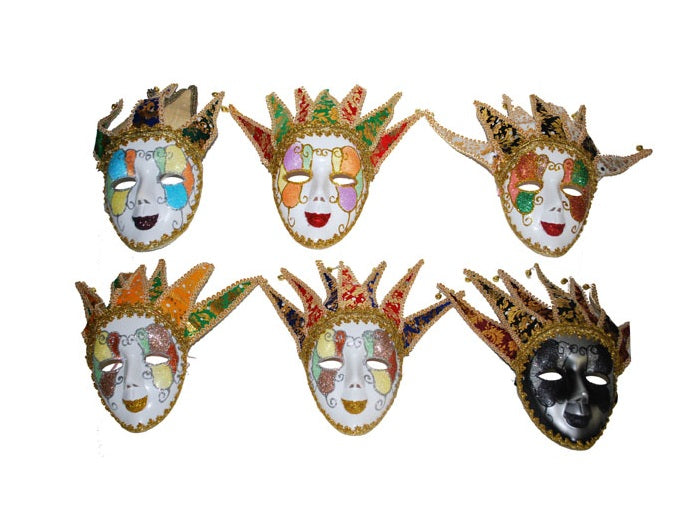 masque vénitien vintage luxe 7 pointes avec grelots mix 32x16cm