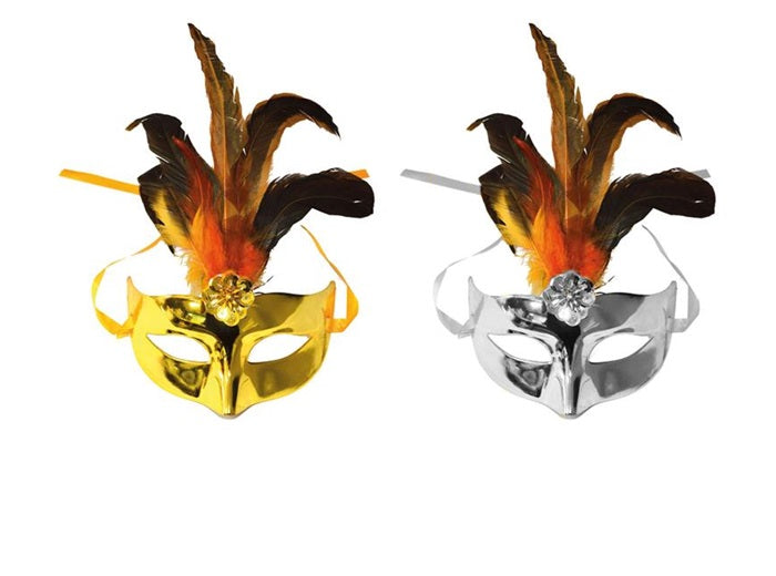 masque loup doré avec plumes