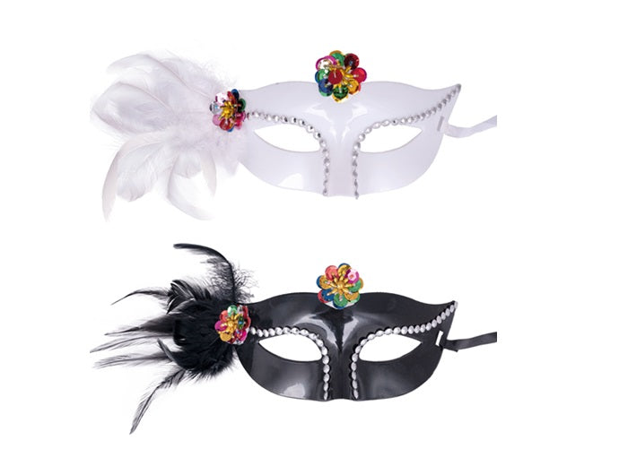 masque avec fleurs et plume noir