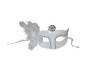 masque loup avec plumes et ornement fleur blanc