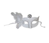 masque loup avec plumes et ornement fleur blanc