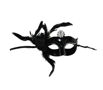 masque loup avec plumes et ornement fleur noir