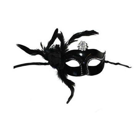 masque loup avec plumes et ornement fleur noir
