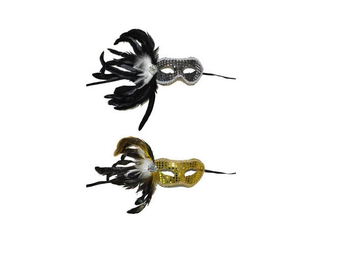 masque loup à sequins avec plumes mix