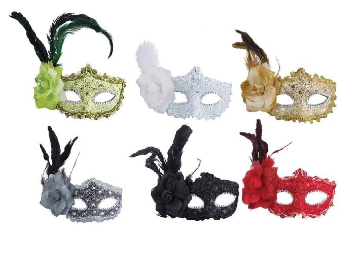 masque loup avec plume & rose mix adulte