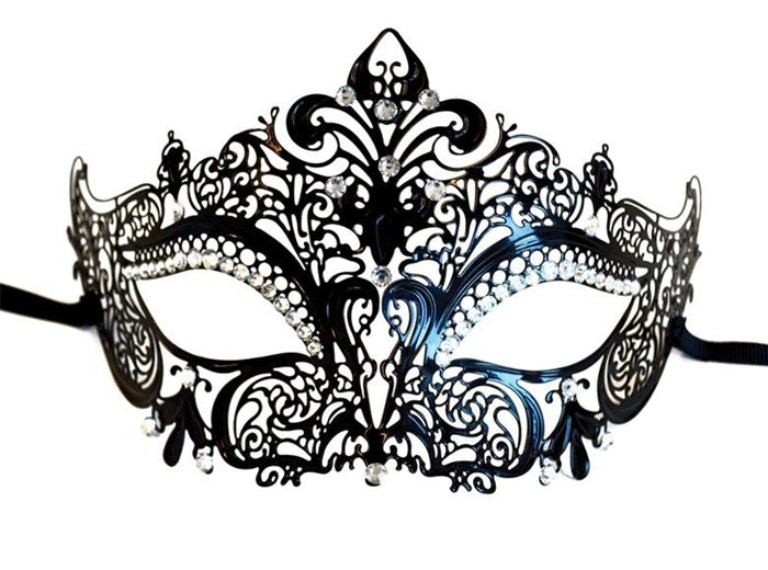 masque loup métal luxe avec strass noir adulte