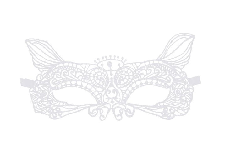 masque loup luxe dentelle avec oreilles de chat blanc