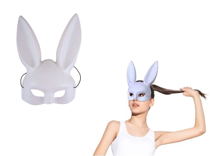 demi masque coque paillettes lapin blanc adulte