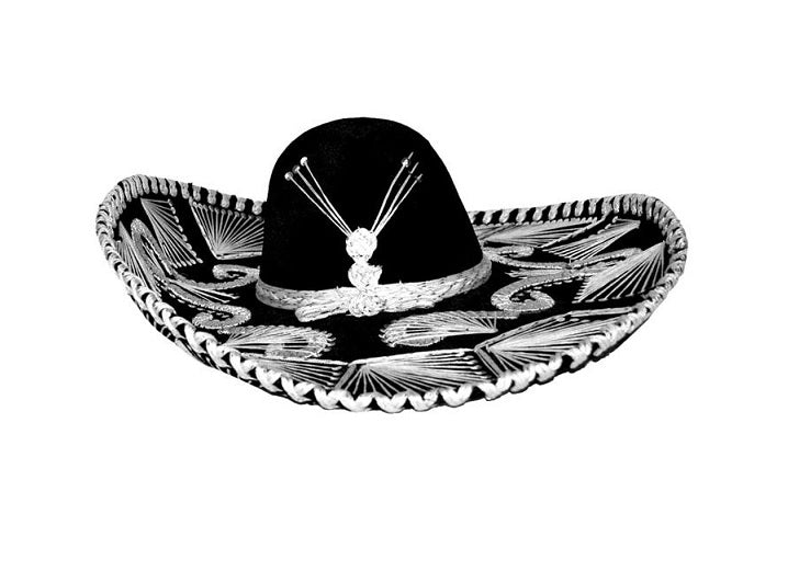 sombrero noir avec broderies luxe 60cm