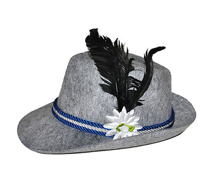 chapeau tyrolien feutrine gris avec plume