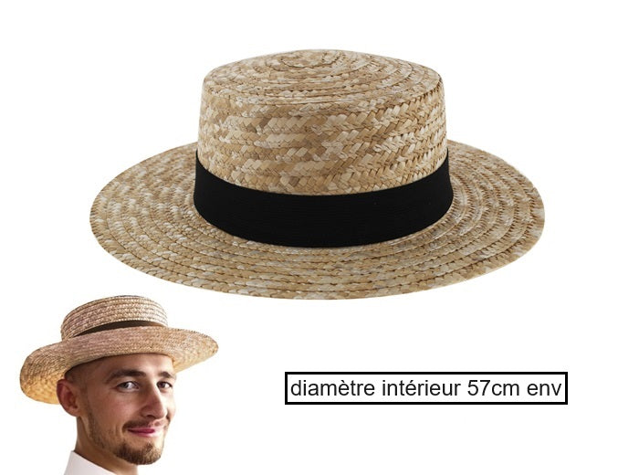 chapeau canotier avec bandeau noir homme t57cm