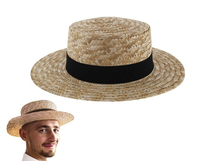 chapeau canotier avec bandeau noir homme t57cm