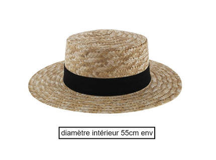 chapeau canotier avec bandeau noir femme t55cm