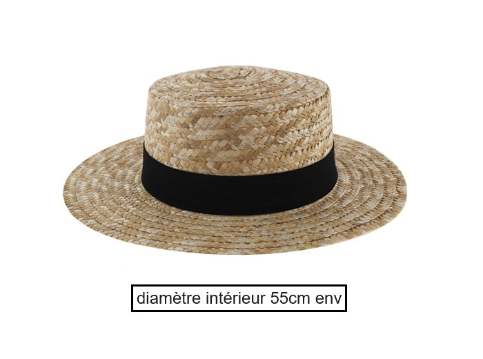 chapeau canotier avec bandeau noir femme t55cm