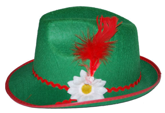 chapeau tyrolien feutrine vert avec plume enfant