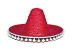 sombrero en paille rouge & pompons blancs enfant 25cm