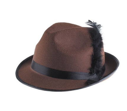 chapeau tyrolien feutrine brun avec plume et ruban