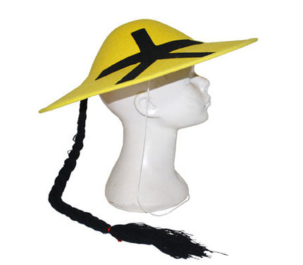 chapeau chinois jaune avec tresse