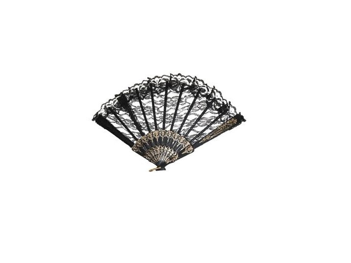 éventail dentelles noir avec ornements or