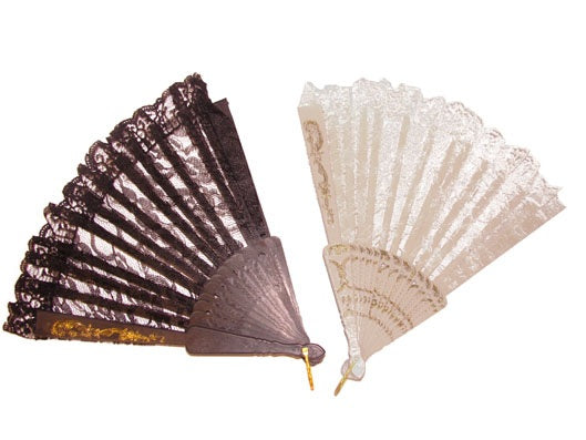éventail en dentelles luxe blanc et or 22cm