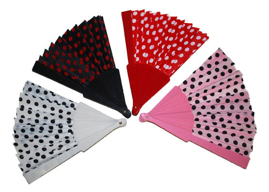 éventail à pois noirs plastique blanc 22cm