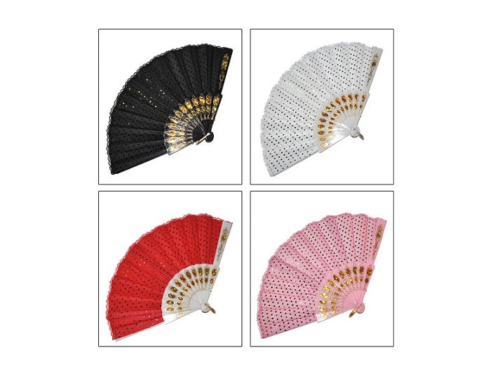 éventail or et paillettes rose