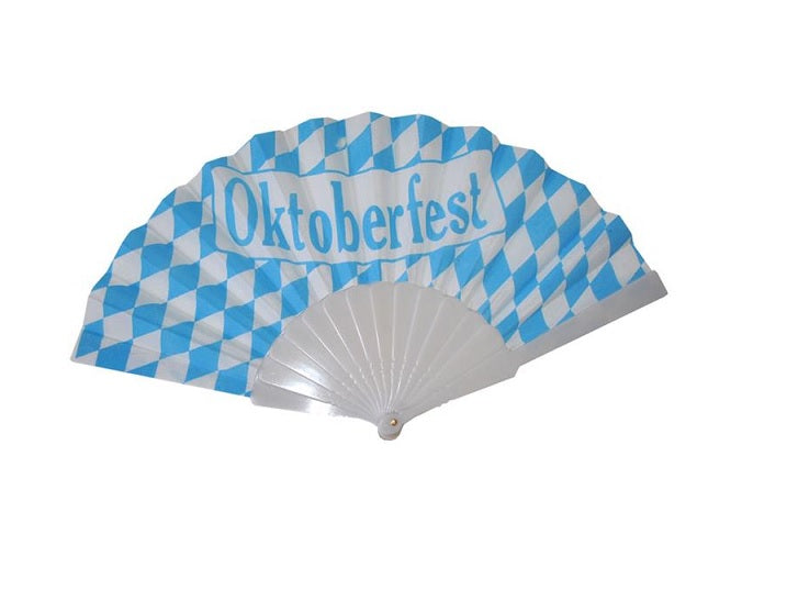 éventail motif oktoberfest bleu blanc 22cm
